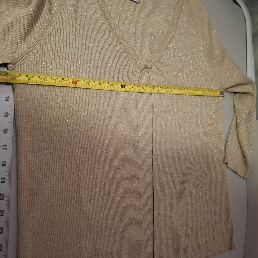 Chicos Gold Metallic Shimmer Ribbed Cardigan Sweater Size 2 Large V-Neck Sparkle - Picture 6 of 7
